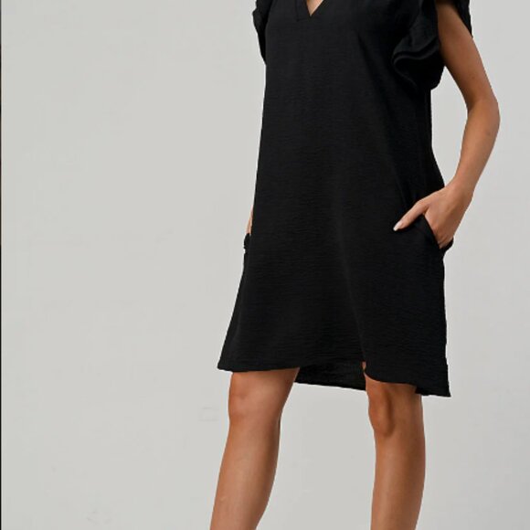 Summer A Line Dress - With Flutter Sleeve in Black - NWT - Picture 5 of 6